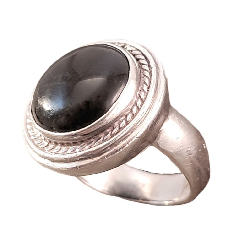 Vintage Sterling Onyx Round Cable Bezel Ring